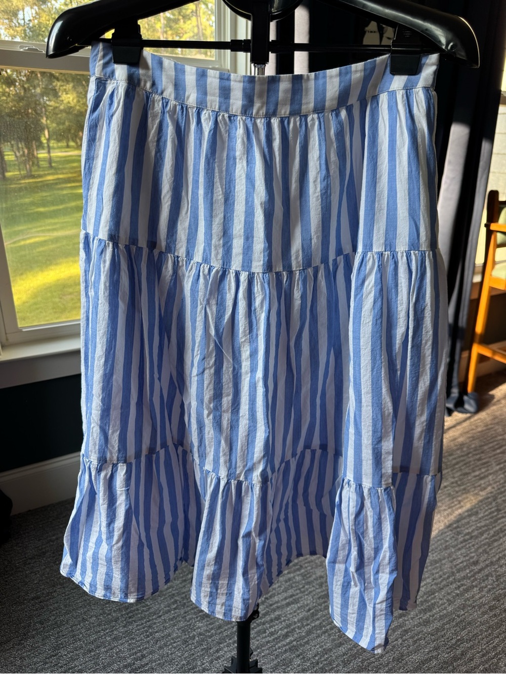 J.Crew Factory Blue & White Striped Tiered Midi Skirt Size Medium